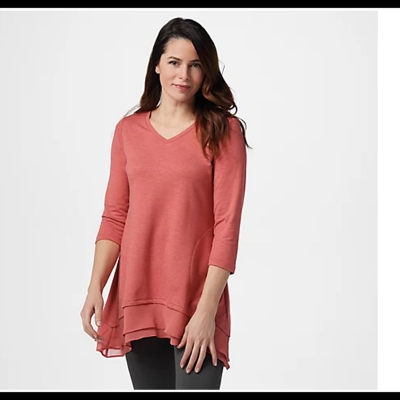 LOGO Lounge by Lori Goldstein French Terry with Tiered Chiffon Trim S - Picture 2 of 7